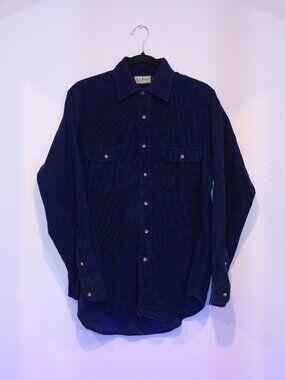 L.L.Bean Men's Navy Blue Cotton Chamois Cloth Button-Up Shirt Size Medium
